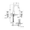 Esquema tecnico y dimensiones del grifo mezclador de repisa para lavabo Cristina CRIEV205