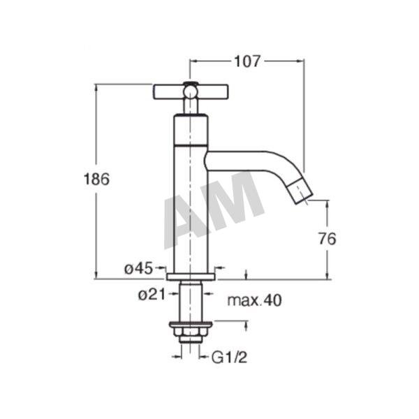 Plano tecnico y medidas del grifo monobloc de un agua Cristina CRIEV230