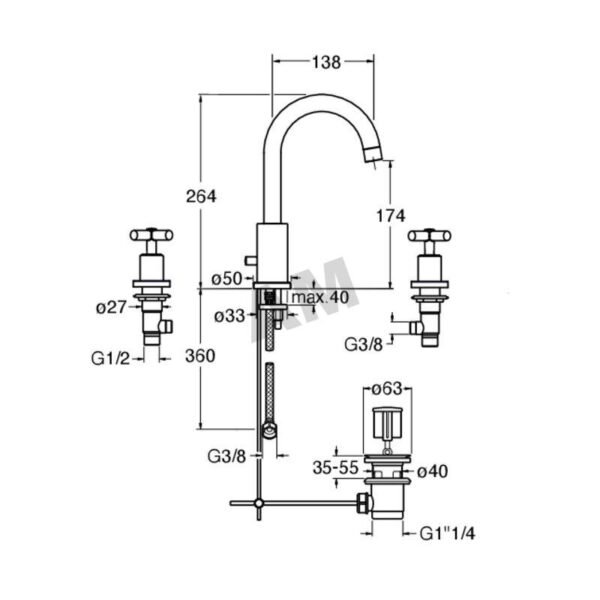Grifo de Lavabo Bimando sobre Encimera - C205