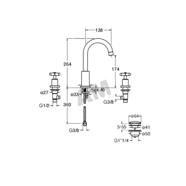 ev207_i.jpg Grifo de Lavabo Bimando sobre Encimera - C207
