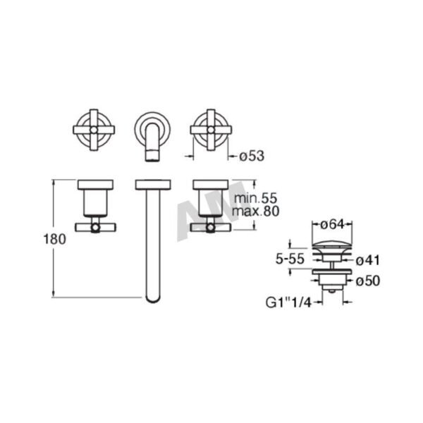 Kit Exterior Bimando de Lavabo Empotrado Caño 180 mm - C242